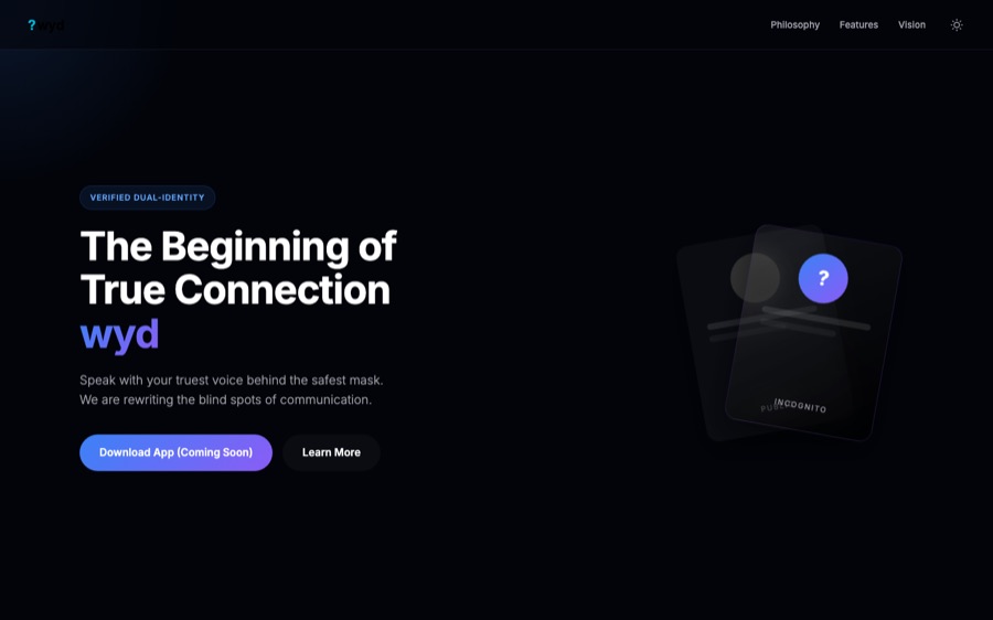Actual WYD verified dual-identity concept website